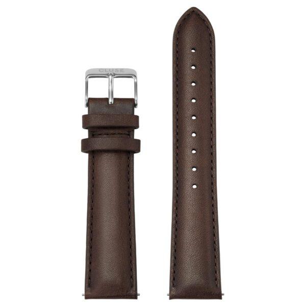 Pasek Cluse- Leather Dark Brown/silver 20MM