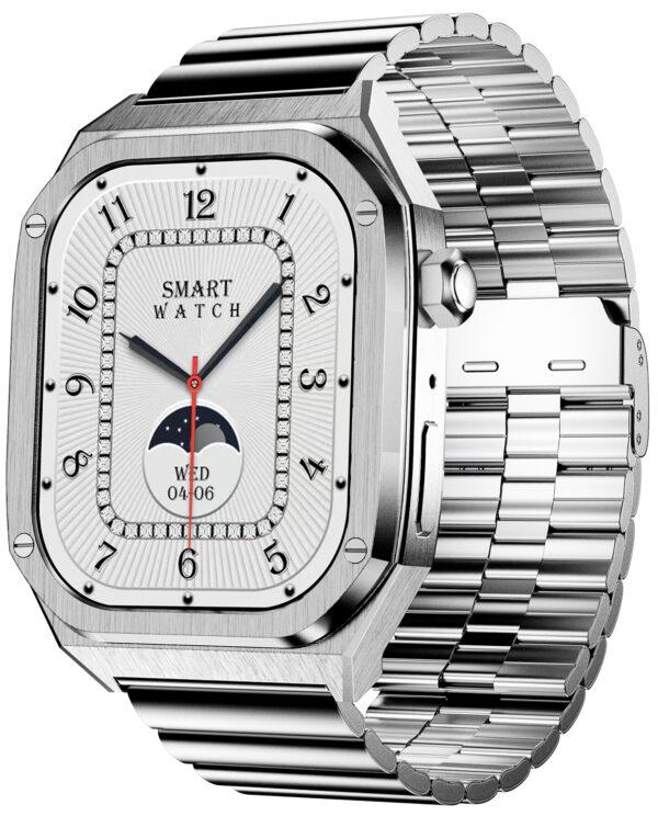 Smartwatch Hagen HC73 srebrny prostokątny na bransolecie + niebieski pasek zestaw