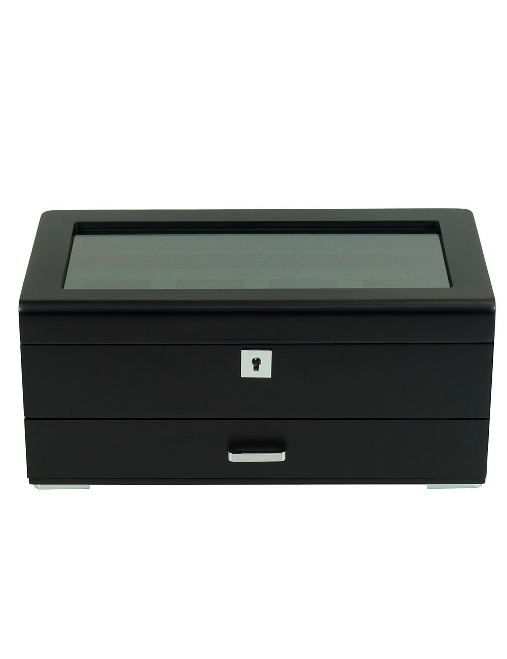 Rothenschild Watch Box blackwith green velvet + Drawer RS-3421-4-BL-GRE