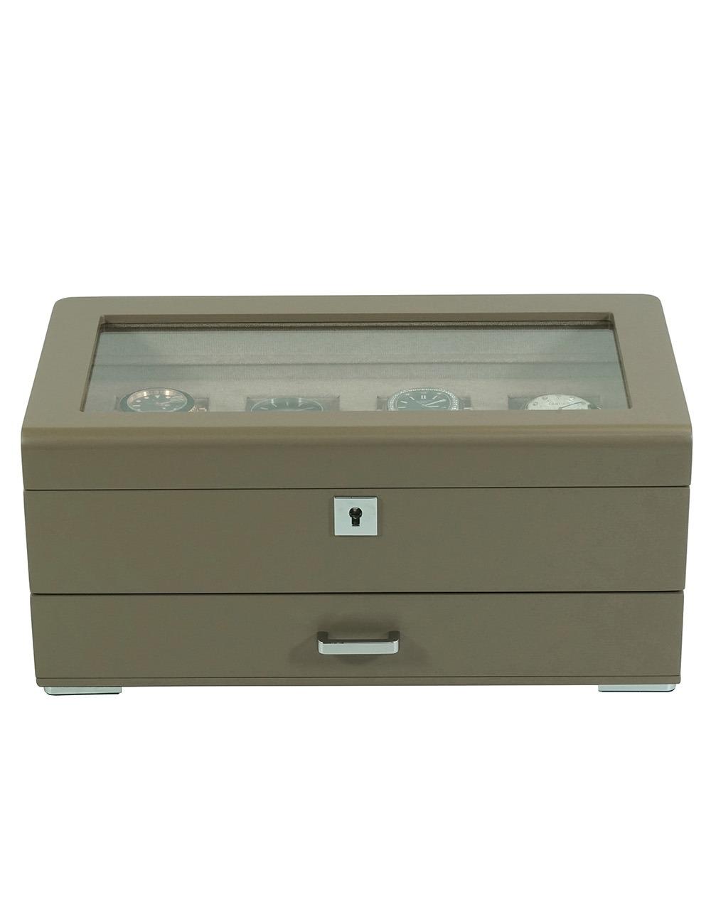 Rothenschild Watch Box brownwith beige velvet + Drawer RS-3421-4-TA-TAN
